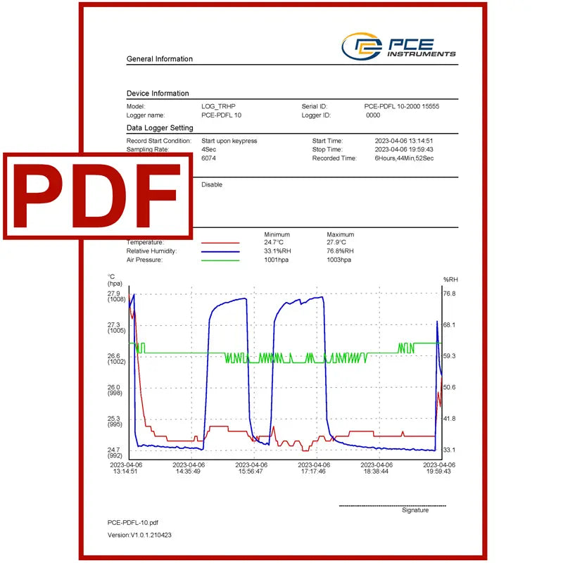 Registrador de dados de pressão atmosférica absoluta PCE-PDFL 10