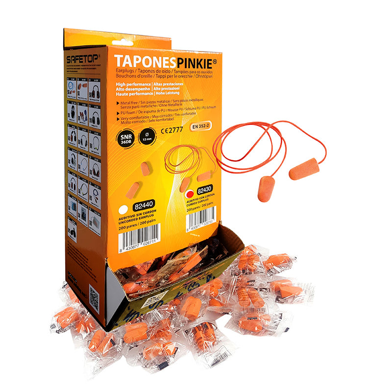 Protectores auditivos de espuma de PU con cable PINKIE con SNR 37 dB Caja de 200 pares