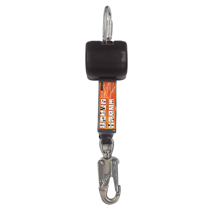 Mosquetão de Segurança ROLLER, fita retrátil 2 m 100 kg absorvedor + mosquetões para segurança profissional