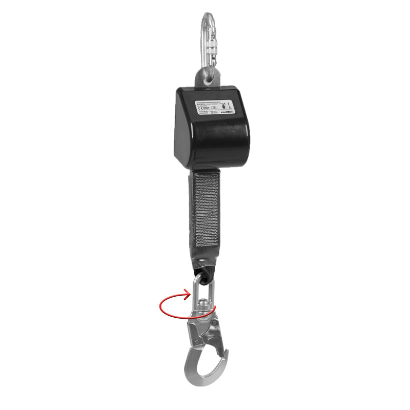 Mosquetão de Segurança ROLTEX, Dispositivo Retrátil Vertical 140 Kg Fita 2,25m com Mosquetão para segurança profissional