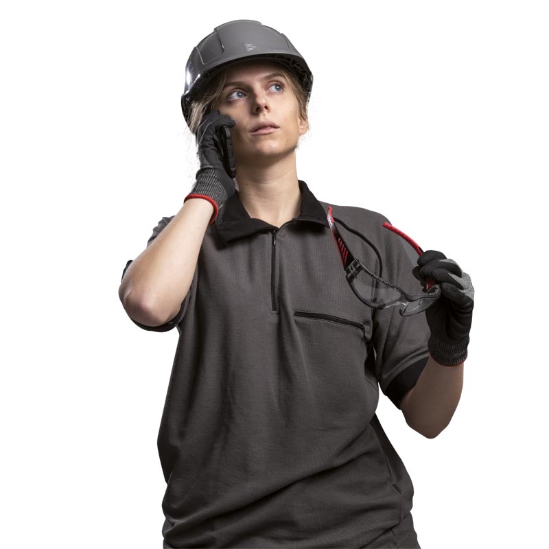 Polo técnico cinza/preto ou azul/preto, tamanhos S-2XL