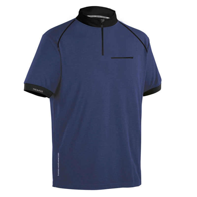 Polo técnico cinza/preto ou azul/preto, tamanhos S-2XL
