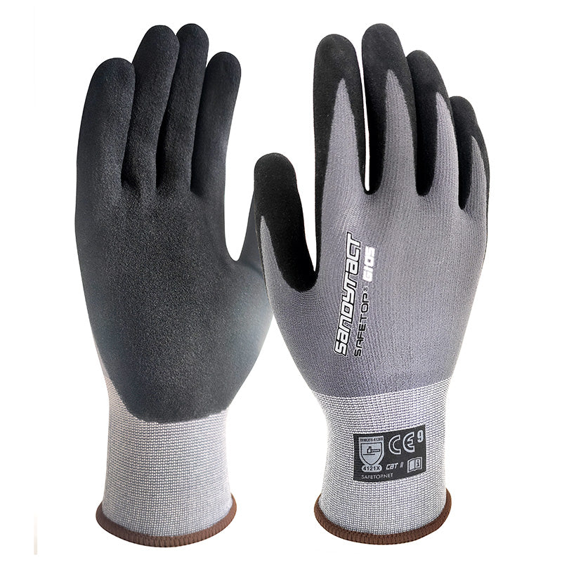 SANDYTACT, Guantes de nitrilo poroso tipo Sandy, gris-negro (12 pares)