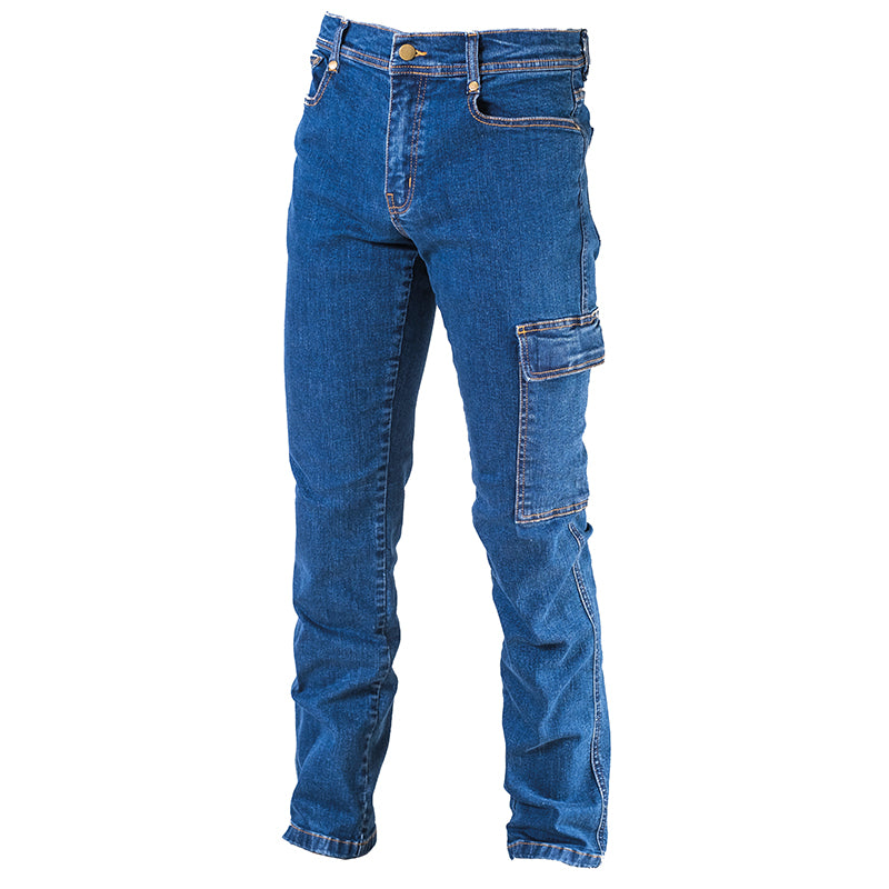 Calça jeans azul _ THARSIS, tecido elástico 100% algodão equipamento de proteção profissional