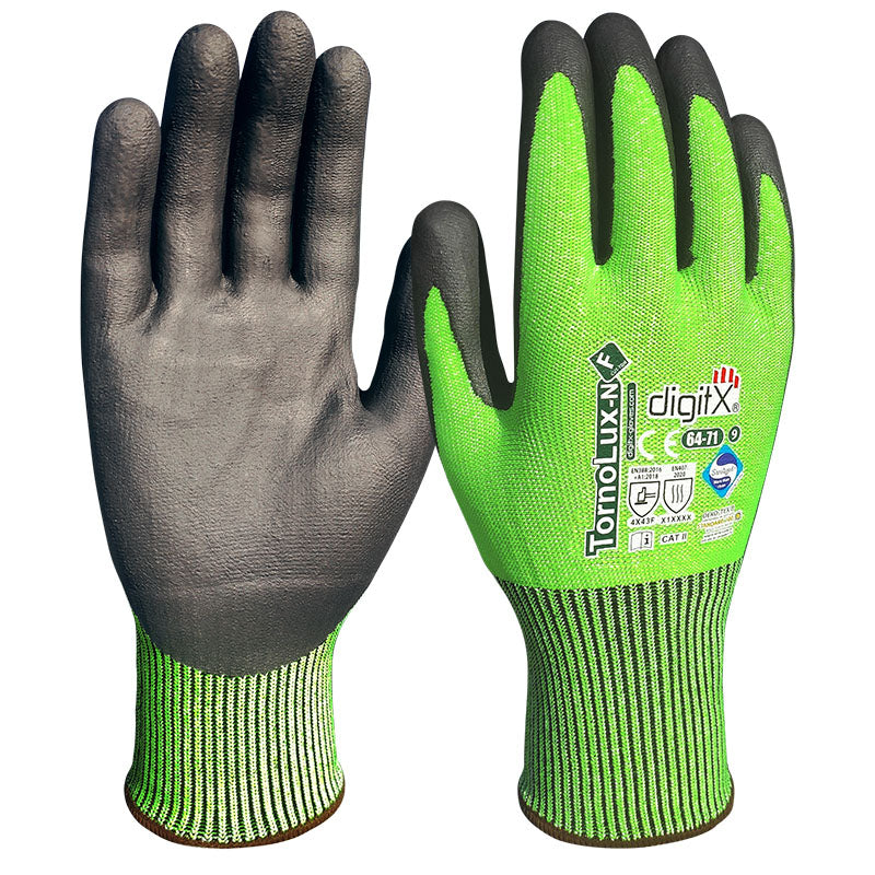 TORNOLUX-N, luva de nitrilo verde com corte F e suporte de 100ºC (12 pares)