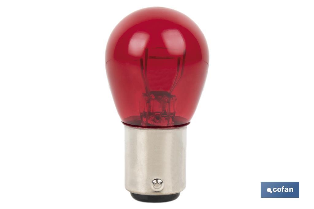 Lâmpada de 2 pólos de 12 V | Pino desencontrado | Base tipo BAW15d | Lâmpada P21/5W | Cor vermelho