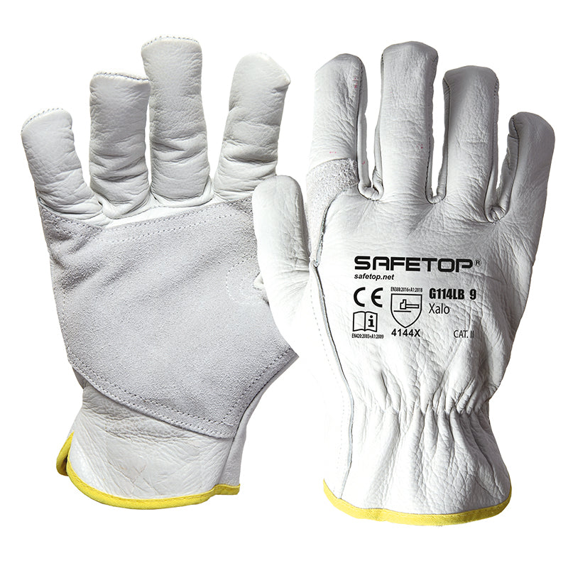 XALO, guantes de piel de vacuno con refuerzo en la palma y el pulgar (12 pares)